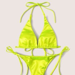 Neon lime. Two piece bikini set.